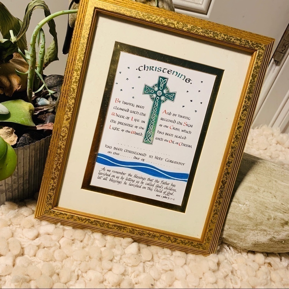 Framed Irish Christening Blessing Poem Accent Vintage Beautiful Gold Hyannis MA
